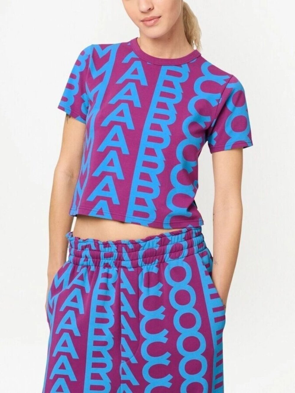 NEW MARC JACOBS Women's PURPLE BLUE THE MONOGRAM BABY TEE Shirt - Picture 2 of 6